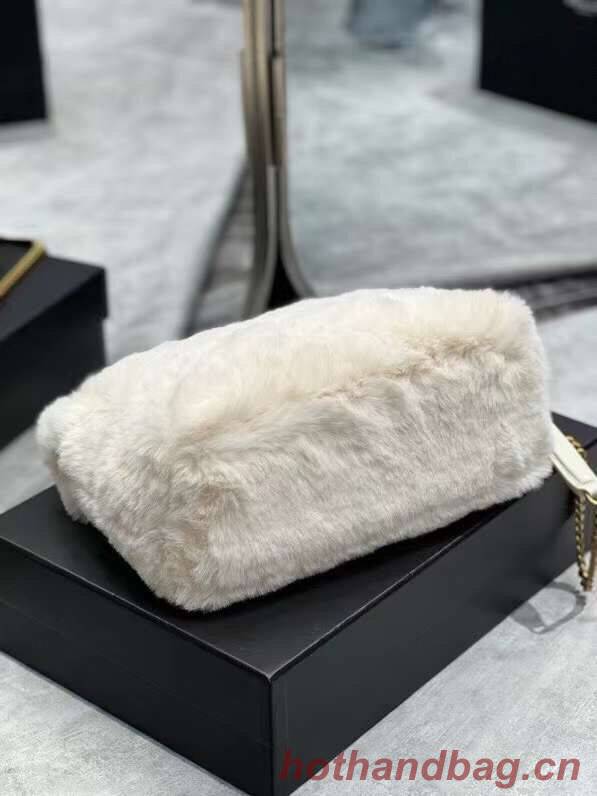 Yves Saint Laurent PUFFER BAG IN MERINO SHEARLING AND LAMBSKIN Y597476 white
