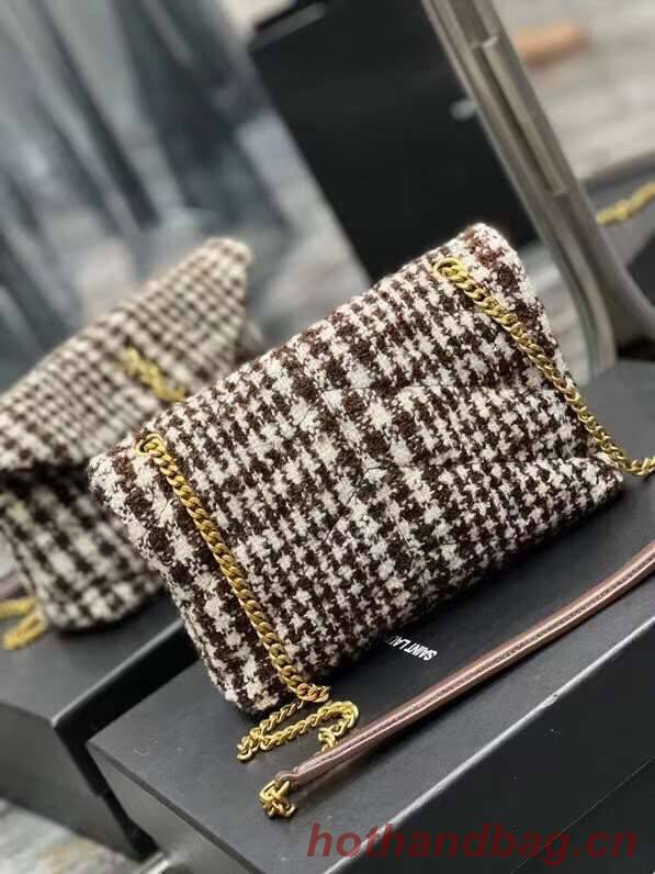 Yves Saint Laurent PUFFER SMALL BAG IN CHECKED TWEED AND LAMBSKIN Y597477 BEIGE