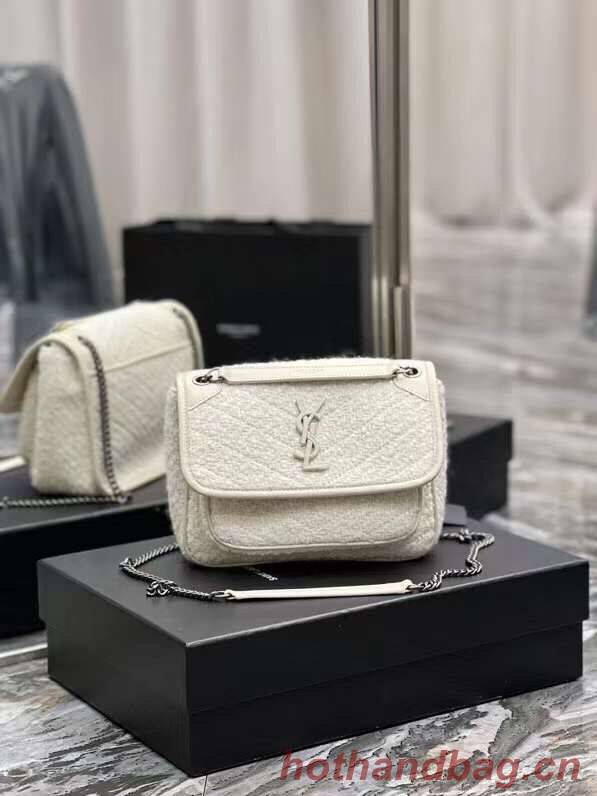 Yves Saint Laurent SMALL NIKI BABY IN BOUCLE TWEED AND SMOOTH LEATHER Y653151 WHITE