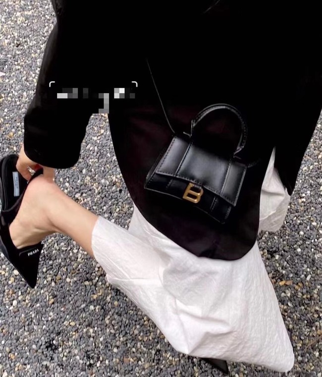 Balenciaga WOMENS HOURGLASS MINI TOP HANDLE BAG Grained calsfkin M8000 black