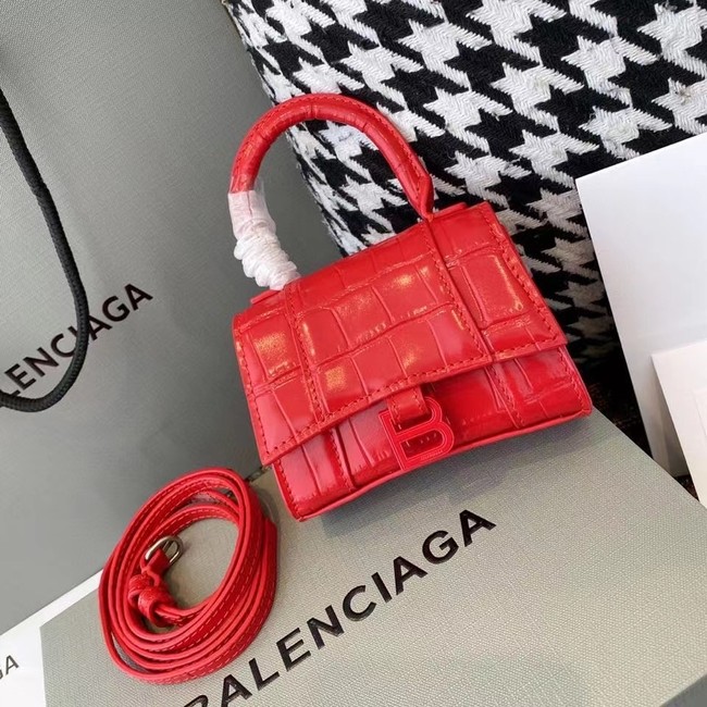 Balenciaga WOMENS HOURGLASS MINI TOP HANDLE BAG M8000 RED