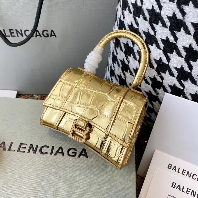 Balenciaga WOMENS HOURGLASS MINI TOP HANDLE BAG M8000 gold