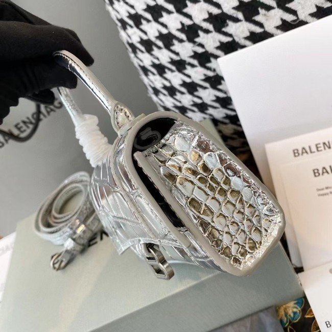 Balenciaga WOMENS HOURGLASS MINI TOP HANDLE BAG M8000 silver