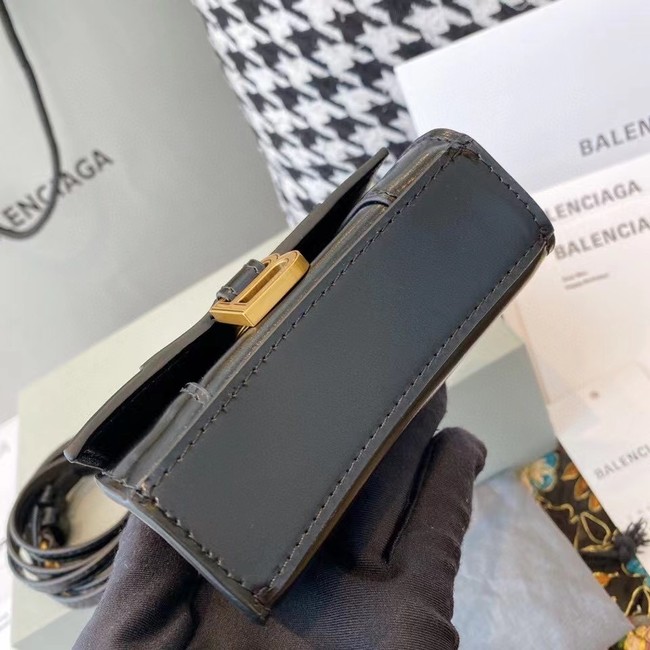 Balenciaga WOMENS HOURGLASS MINI TOP HANDLE BAG shiny box calfskin M8000 black