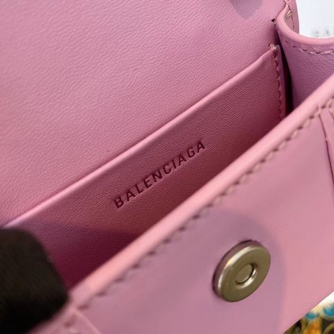 Balenciaga WOMENS HOURGLASS MINI TOP HANDLE BAG shiny box calfskin M8000 pink