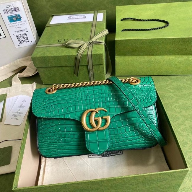 Gucci GG Marmont crocodile small shoulder bag 443497 green