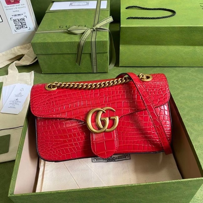 Gucci GG Marmont crocodile small shoulder bag 443497 red