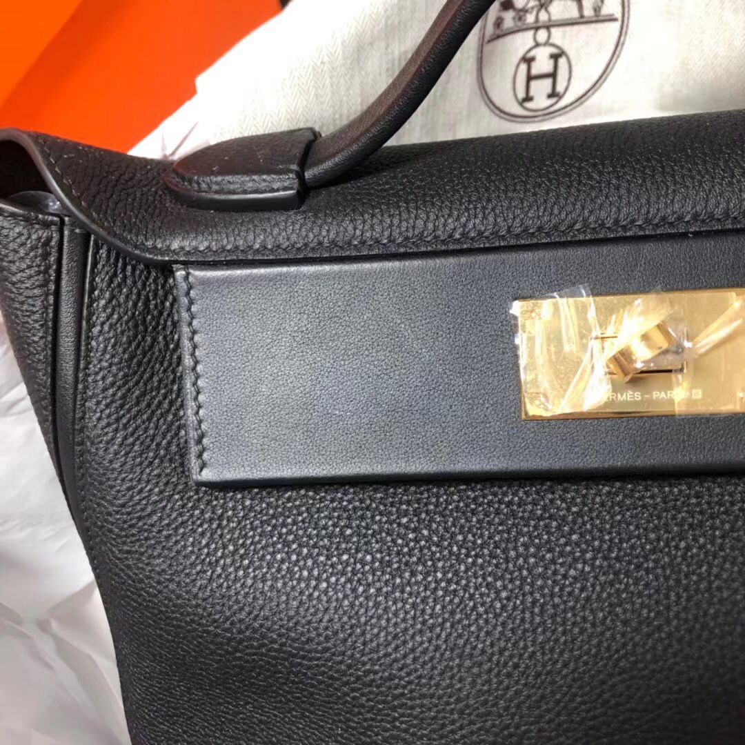 Hermes Kelly Original togo Leather Tote Bag H2424 Black