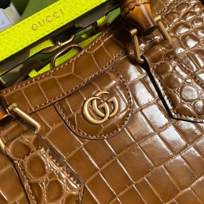 Gucci Diana small crocodile tote bag 660195 Brown