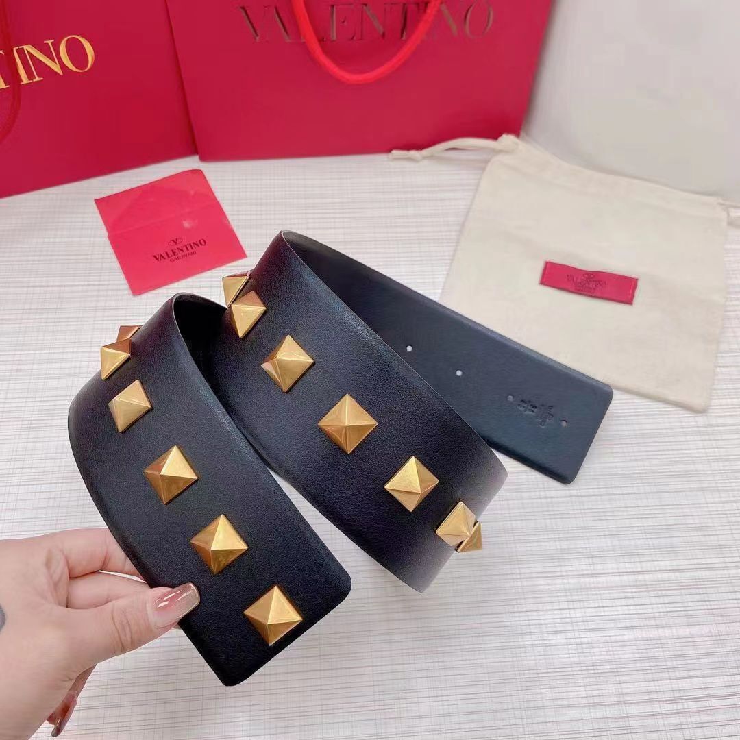 Valentino Original Calf Leather Belt 7.0CM V96788 Black