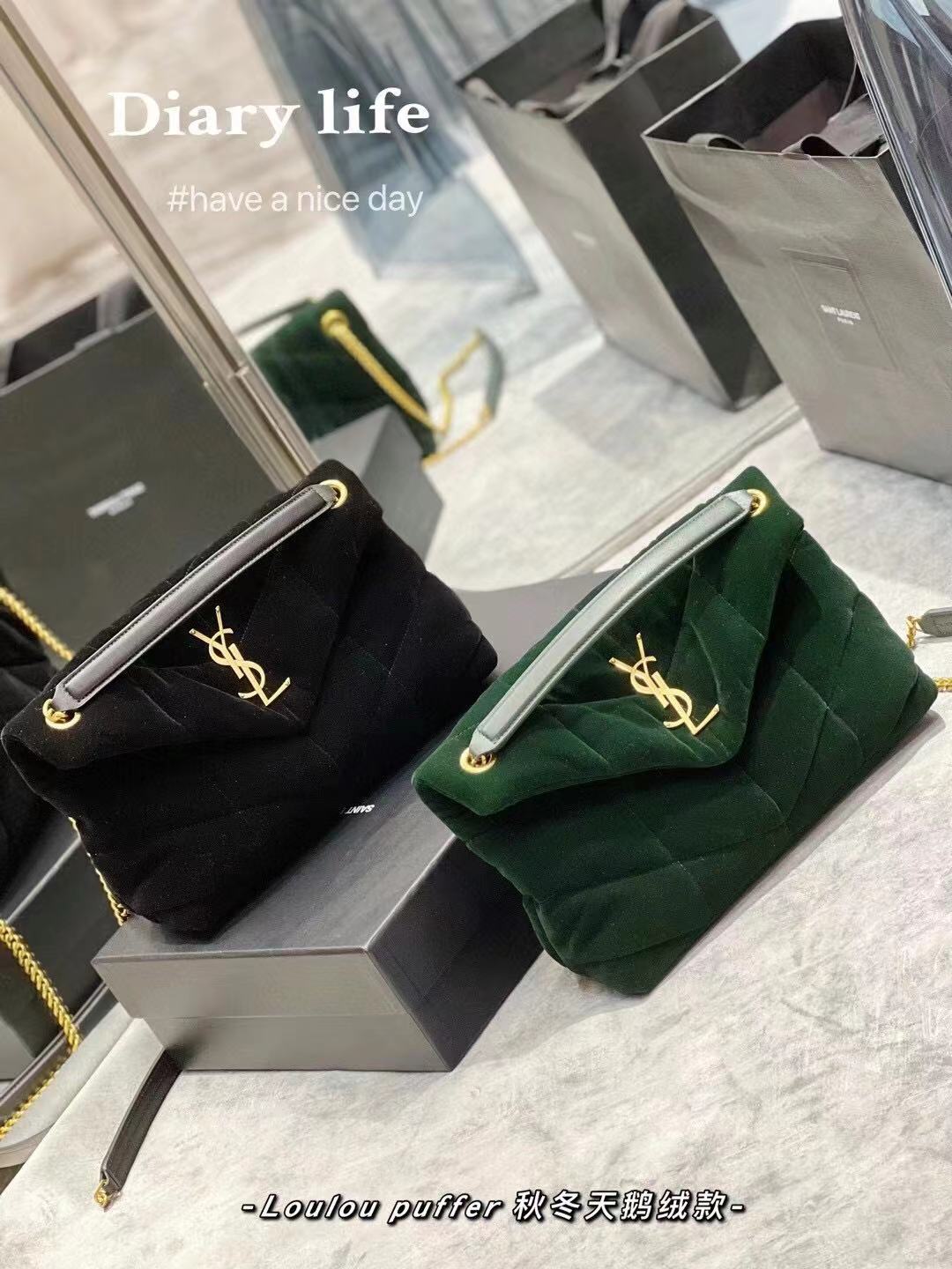 Yves Saint Laurent PUFFER SMALL BAG IN VELVET AND LAMBSKIN 747627 black Yves Saint Laurent PUFFER SMALL BAG IN VELVET AND LAMBSKIN 747627 black