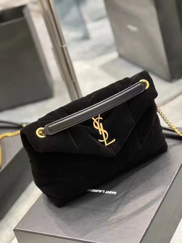 Yves Saint Laurent PUFFER SMALL BAG IN VELVET AND LAMBSKIN 747627 black Yves Saint Laurent PUFFER SMALL BAG IN VELVET AND LAMBSKIN 747627 black