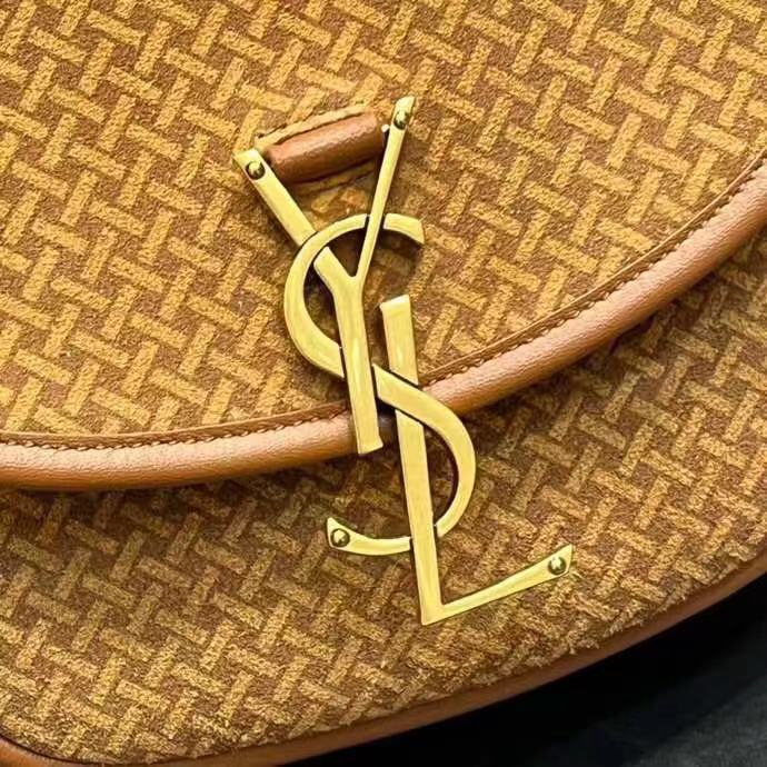 Yves Saint Laurent KAIA SMALL SATCHEL IN SUEDE WITH BRAID MOTIF 74025 BRUN CLAIR
