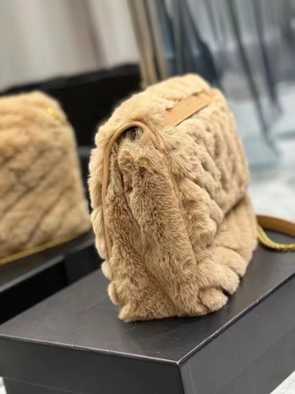 Yves Saint Laurent PUFFER BAG IN Rabbit fur Y653155 NATURAL BEIGE