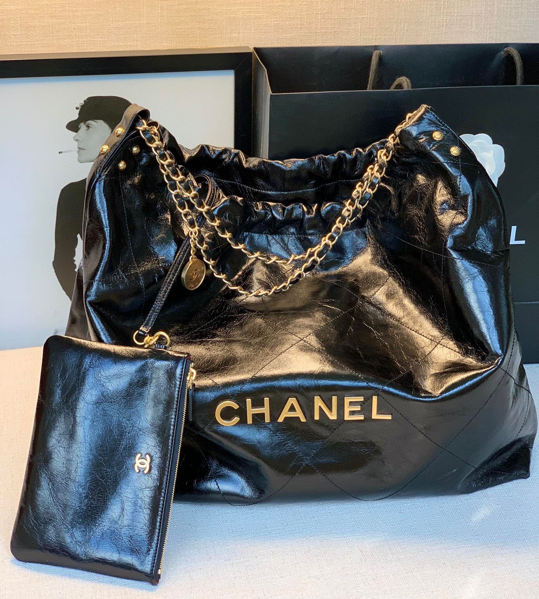 Chanel Original Oil Wax Leather Calfskin Cable Shopping Bag A67088 Black