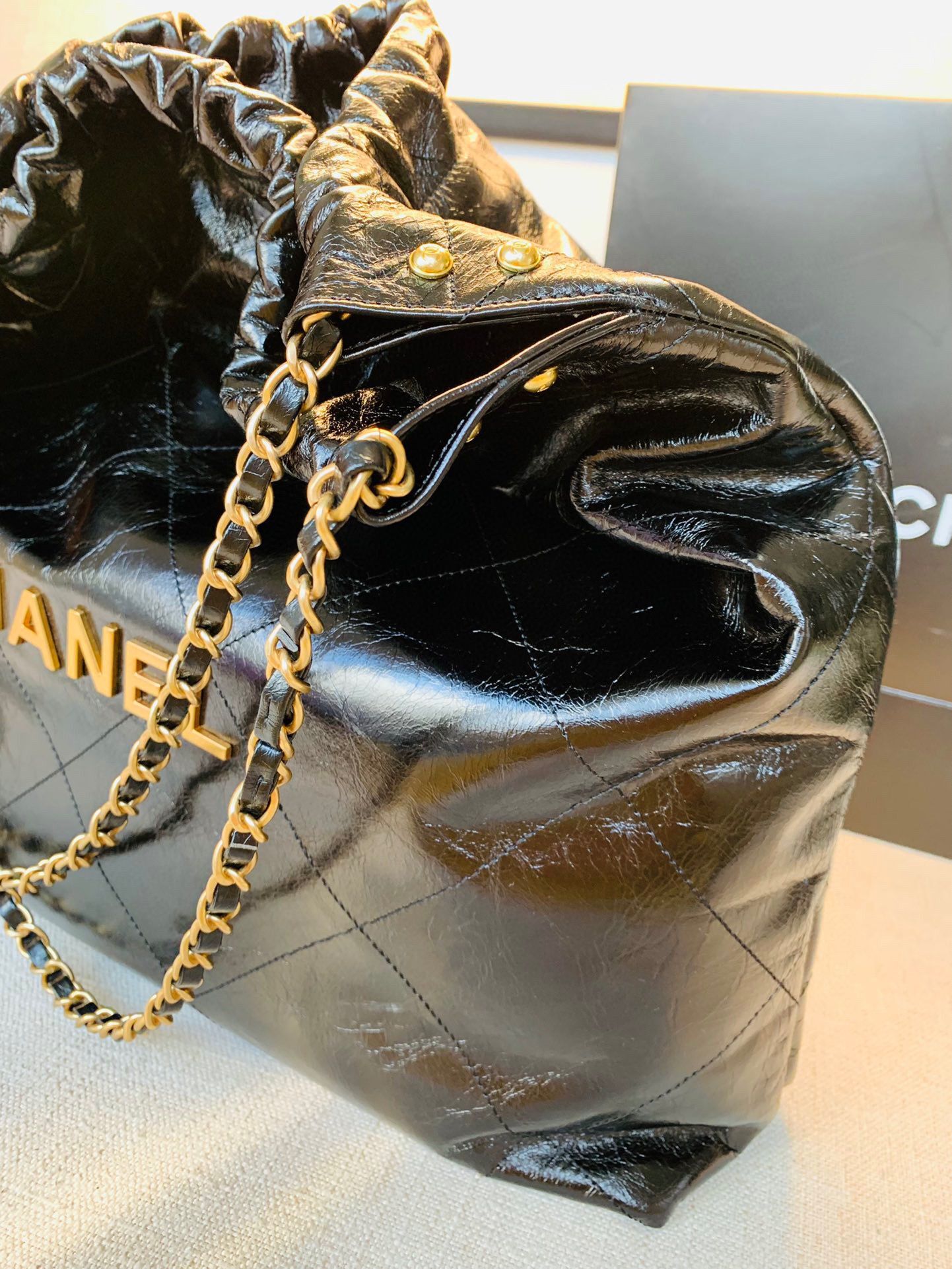 Chanel Original Oil Wax Leather Calfskin Cable Shopping Bag A67088 Black