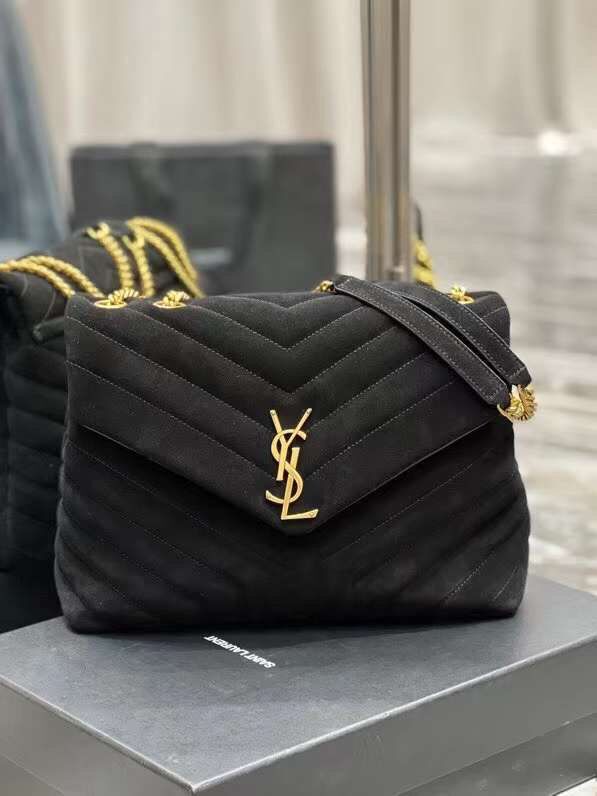 Yves Saint Laurent LOULOU large BAG IN Y-QUILTED SUEDE Y787216 black