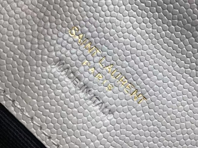 Yves Saint Laurent MONOGRAM CLUTCH IN QUILTED GRAIN DE POUDRE EMBOSSED LEATHER 617662 white