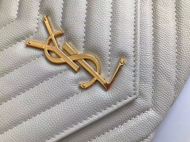 Yves Saint Laurent MONOGRAM CLUTCH IN QUILTED GRAIN DE POUDRE EMBOSSED LEATHER 617662 white