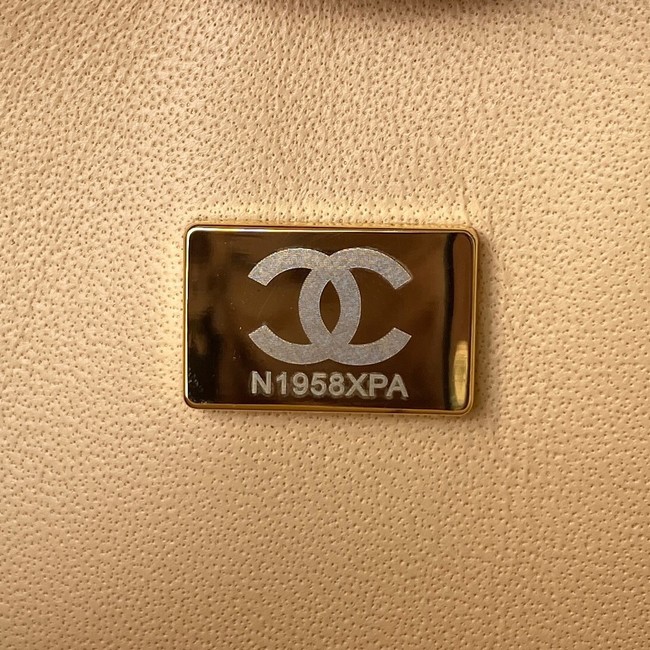 Chanel Flap Shoulder Bag Grained Calfskin A01112 gold-Tone Metal Apricot