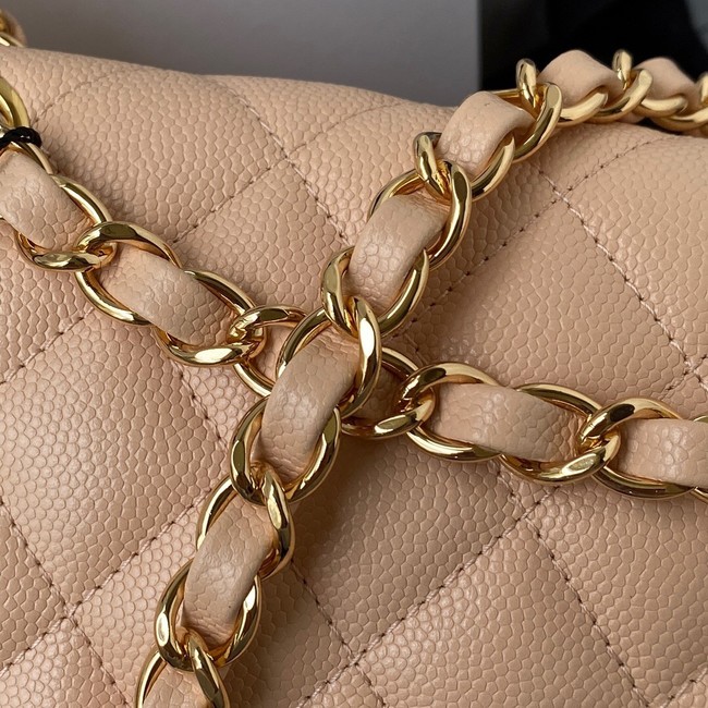 Chanel Flap Shoulder Bag Grained Calfskin A01112 gold-Tone Metal Apricot
