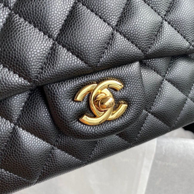 Chanel Flap Shoulder Bag Grained Caviar Leather A01112 gold-Tone Metal black