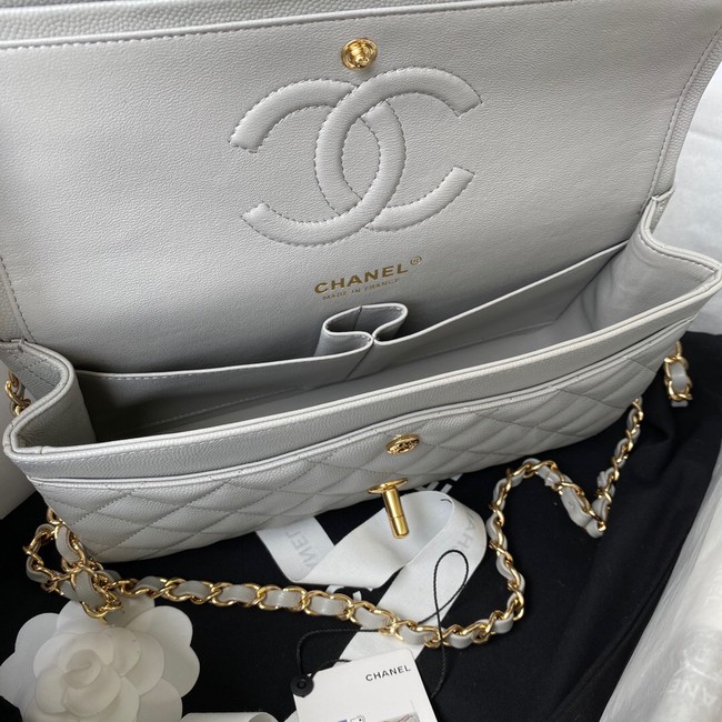 Chanel Flap Shoulder Bag Grained Calfskin A01112 gold-Tone Metal light grey