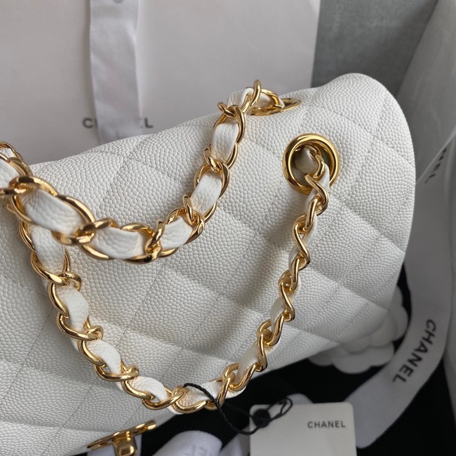 Chanel Flap Shoulder Bag Grained Caviar A01112  gold-Tone Metal white