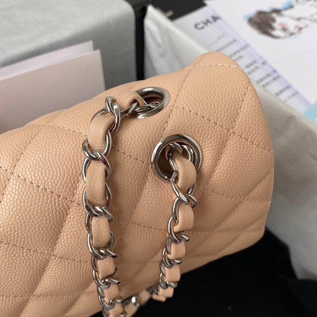 Chanel Flap Shoulder Bag Grained Calfskin A01112 silver-Tone Metal Apricot