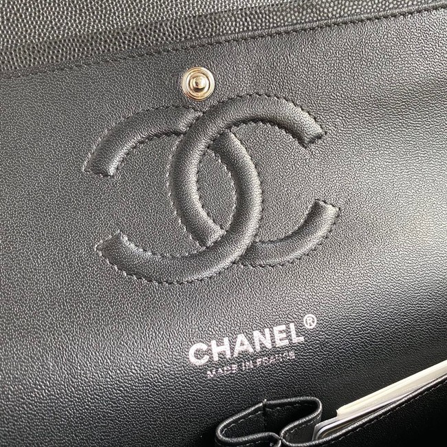 Chanel Flap Shoulder Bag Grained Calfskin A01112 silver-Tone Metal black