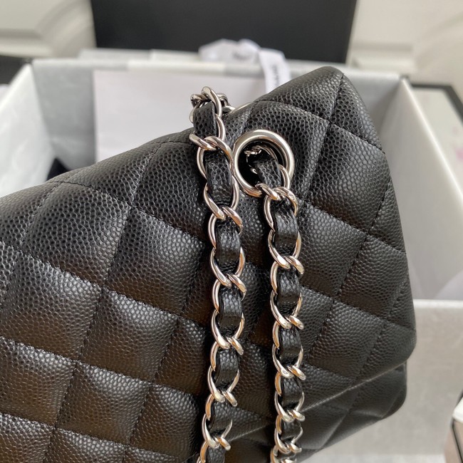 Chanel Flap Shoulder Bag Grained Calfskin A01112 silver-Tone Metal black