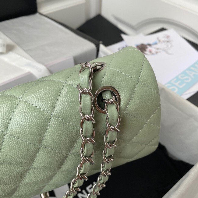 Chanel Flap Shoulder Bag Grained Calfskin A01112 silver-Tone Metal green