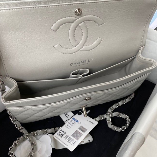 Chanel Flap Shoulder Bag Grained Calfskin A01112 silver-Tone Metal light grey