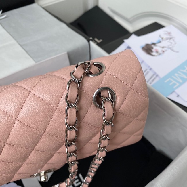 Chanel Flap Shoulder Bag Grained Calfskin A01112 silver-Tone Metal pink