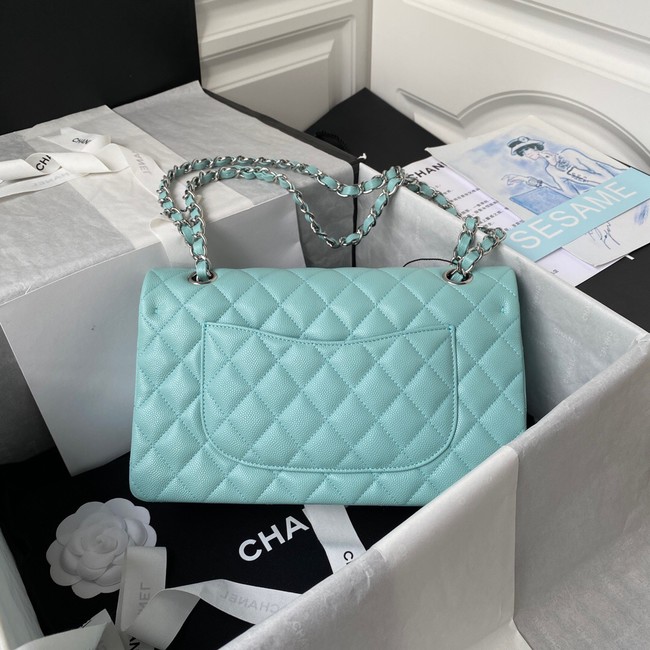 Chanel Flap Shoulder Bag Grained Calfskin A01112 silver-Tone Metal sky blue