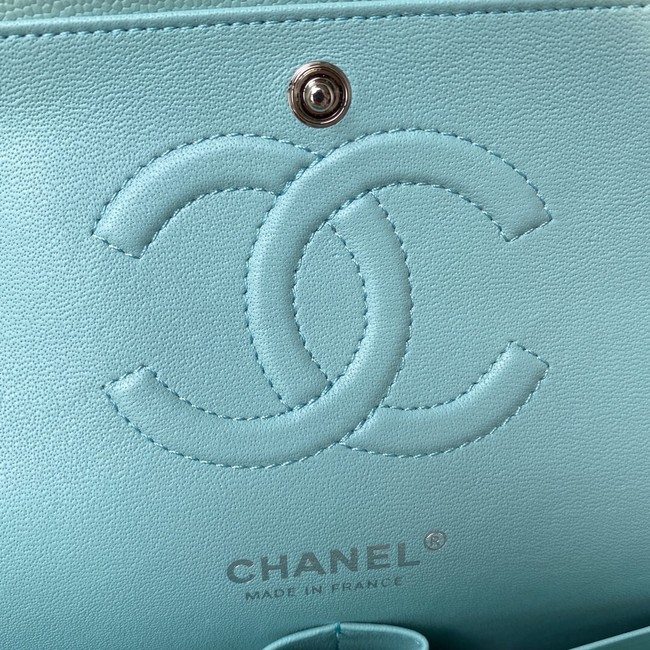 Chanel Flap Shoulder Bag Grained Calfskin A01112 silver-Tone Metal sky blue