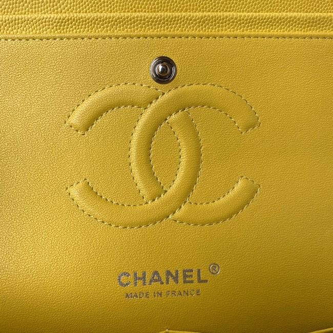 Chanel Flap Shoulder Bag Grained Calfskin A01112 silver-Tone Metal yellow