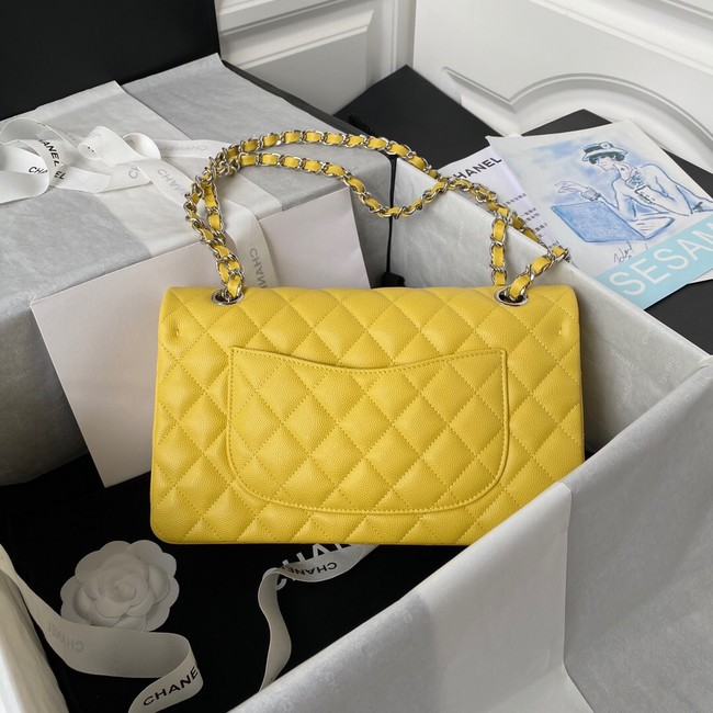 Chanel Flap Shoulder Bag Grained Calfskin A01112 silver-Tone Metal yellow