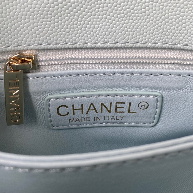 Chanel flap bag with top handle Grained Calfskin A92990 light blue