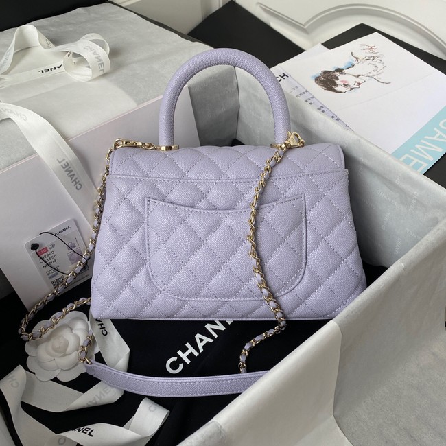 Chanel flap bag with top handle Grained Calfskin  gold-Tone Metal A92990 light purple