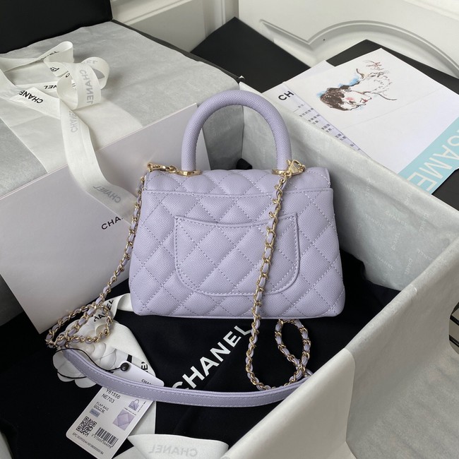 Chanel flap bag with top handle Grained Calfskin gold-Tone Metal AS2215 light purple