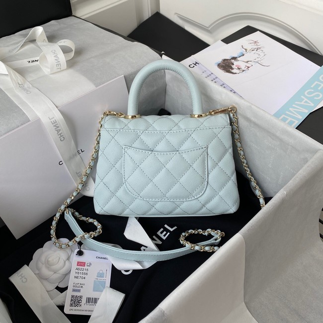 Chanel flap bag with top handle Grained Calfskin gold-Tone Metal AS2215 light blue
