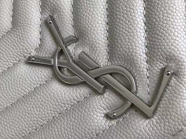 Yves Saint Laurent MONOGRAM CLUTCH IN QUILTED GRAIN DE POUDRE EMBOSSED LEATHER B617662 white