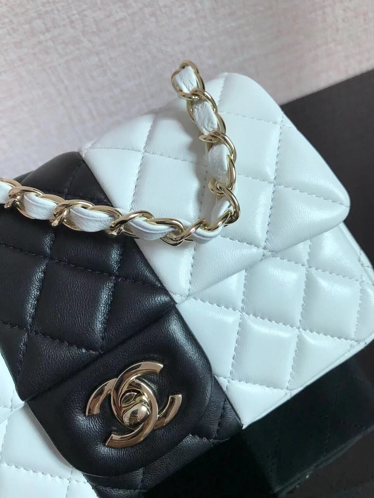 Chanel Classic Flap Shoulder Bag Original Sheepskin leather A01116 White&Black