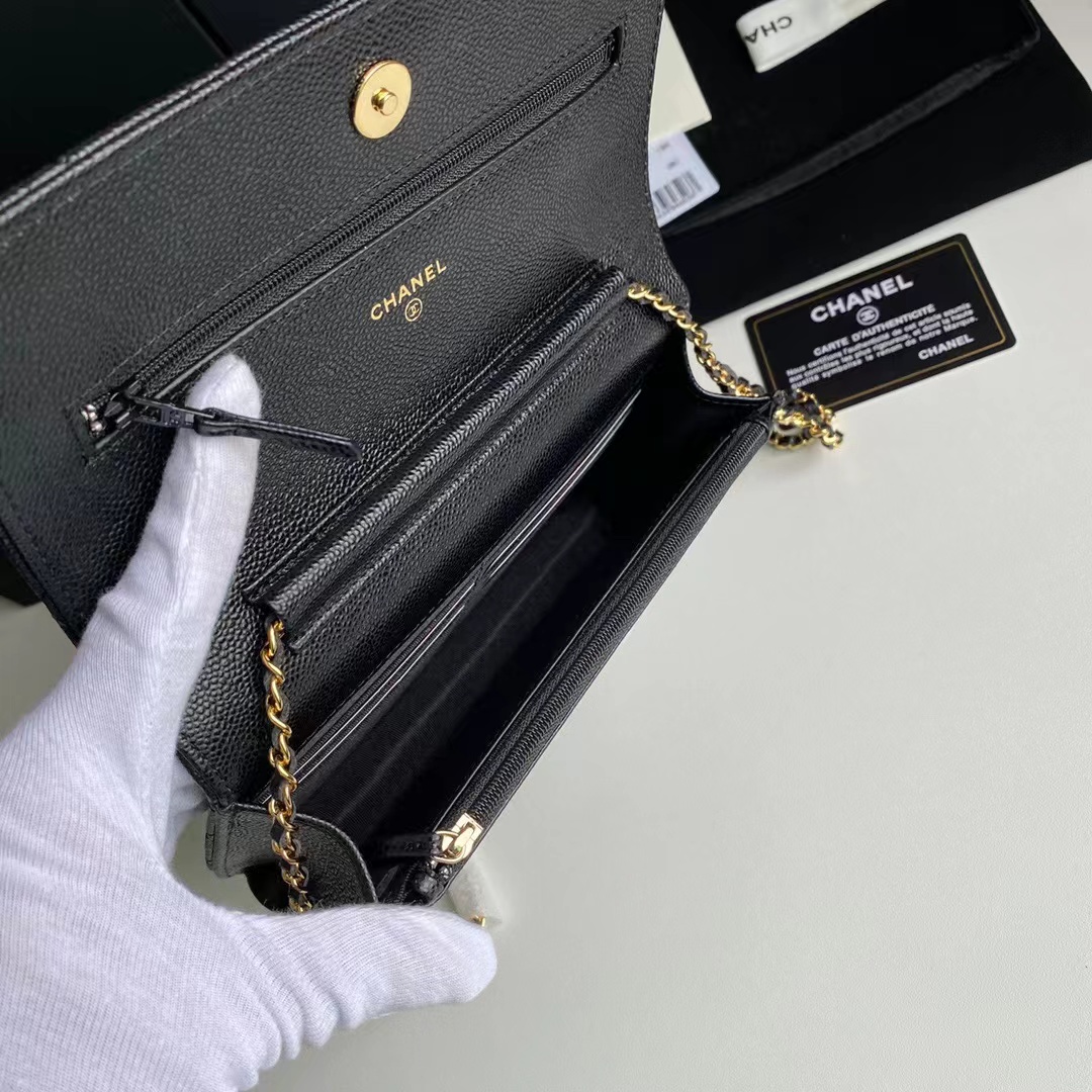 Chanel WOC Original Caviar Leather Flap cross-body bag CC33814 black& Gold chain