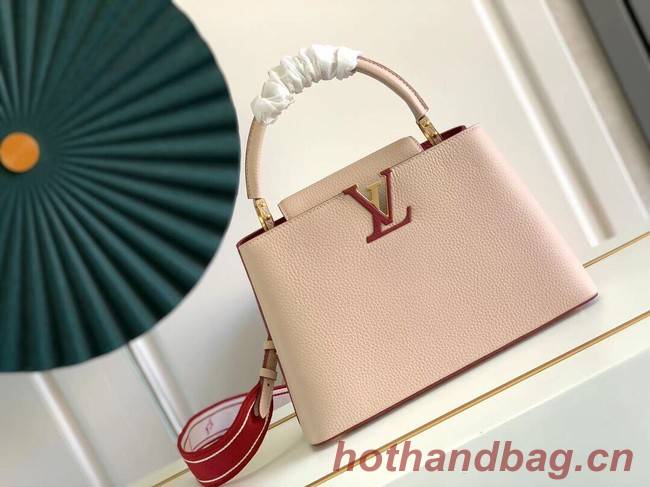 Louis Vuitton CAPUCINES MM M58608 Eggshell&Lie de Vin Red
