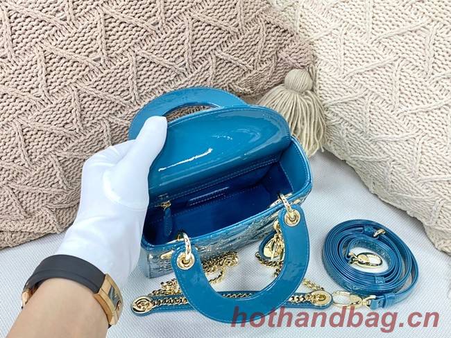 MINI LADY DIOR BAG Patent Cannage Calfskin M0566OW sky Blue&gold