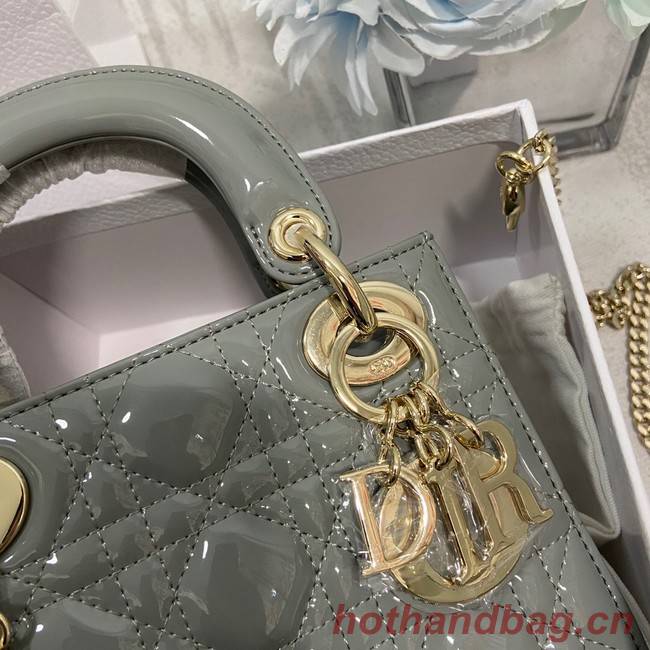 MINI LADY DIOR BAG Patent Cannage Calfskin M0566OW gray&gold