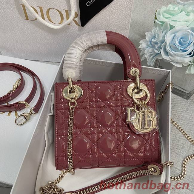 MINI LADY DIOR BAG Patent Cannage Calfskin M0566OW pink&gold