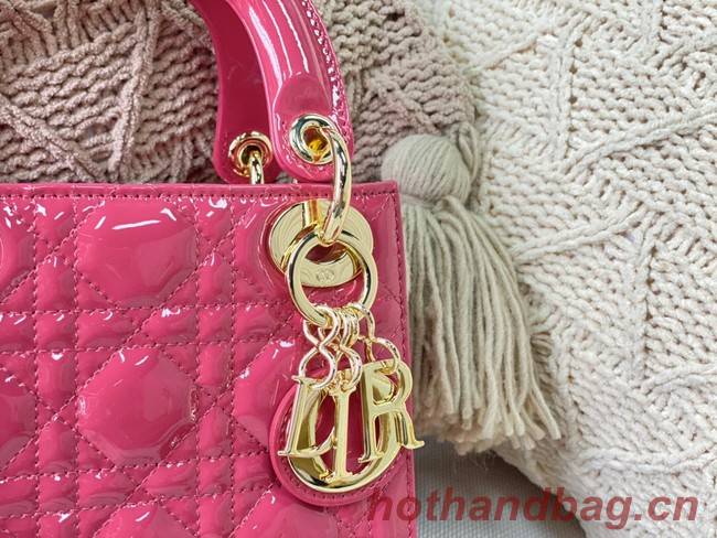 MINI LADY DIOR BAG rose Patent Cannage Calfskin M0566OW gold Hardware